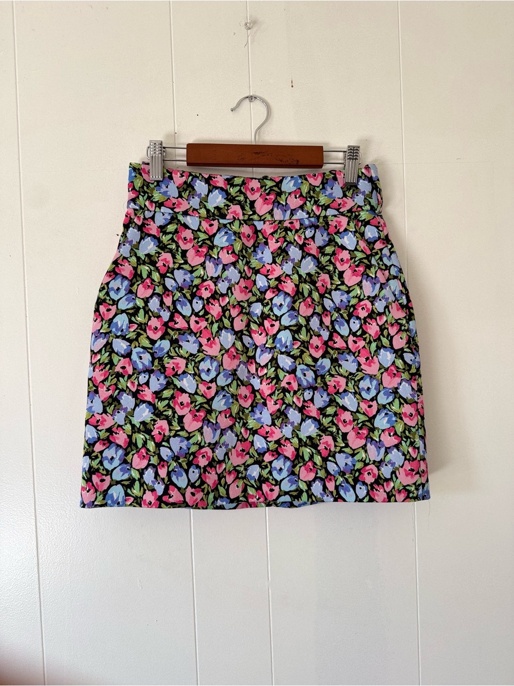 Zara Black Floral Mini Skirt with Pink and Blue Blooms